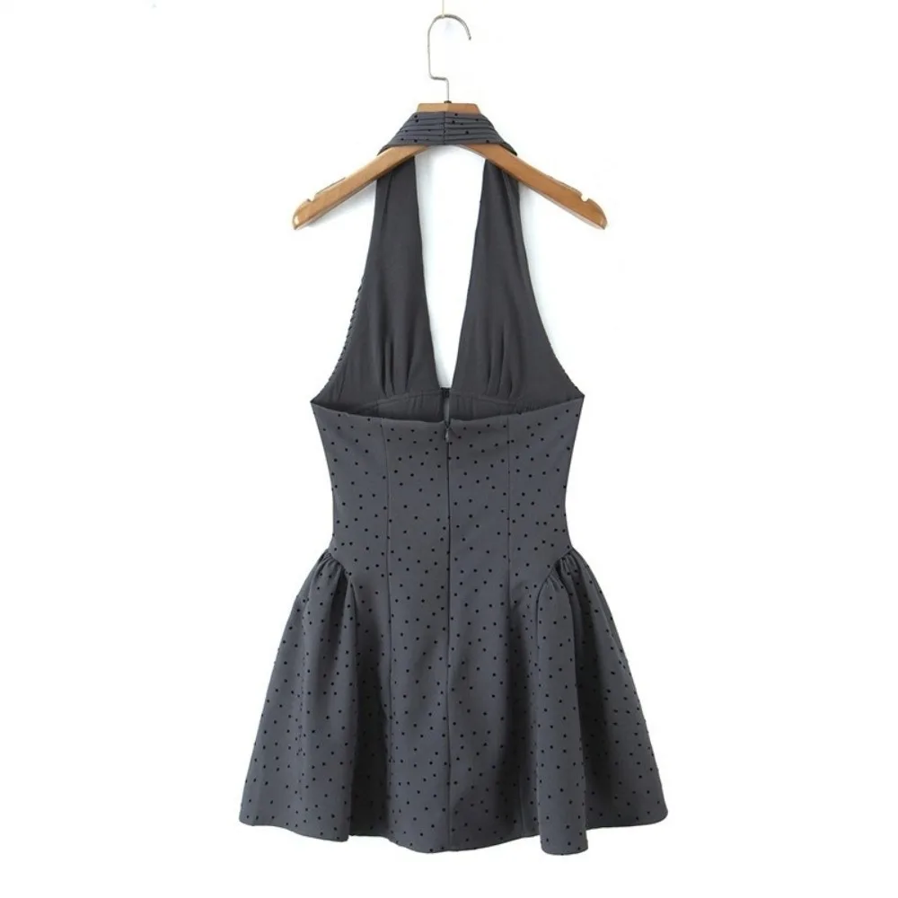 Trendy Backless Women's Sleeveless Dress A-Line Sexy Polka Dot Dress Breathable Cinched Waist Beach Dresses for Beach Vacation