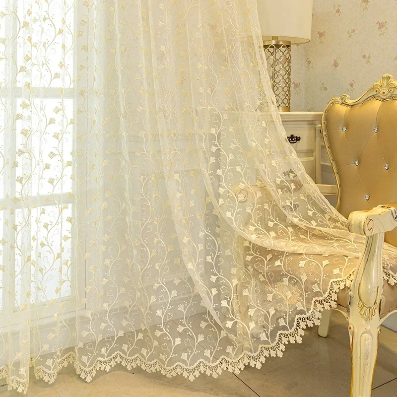 نافذة الشاش ستائر مطرزة غرفة المعيشة غرفة نوم شرفة الضوء من خلال الستائر النهائية الأمريكية الحديثة الحد الأدنى يترك