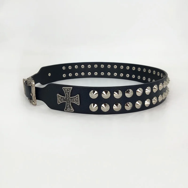 Unisex Cross Jeans Belt FeMale Gothic Accessory Punk Y2k Designer Belts For Women Hip Hop Plus Size Rivet Black Men's Belt Male