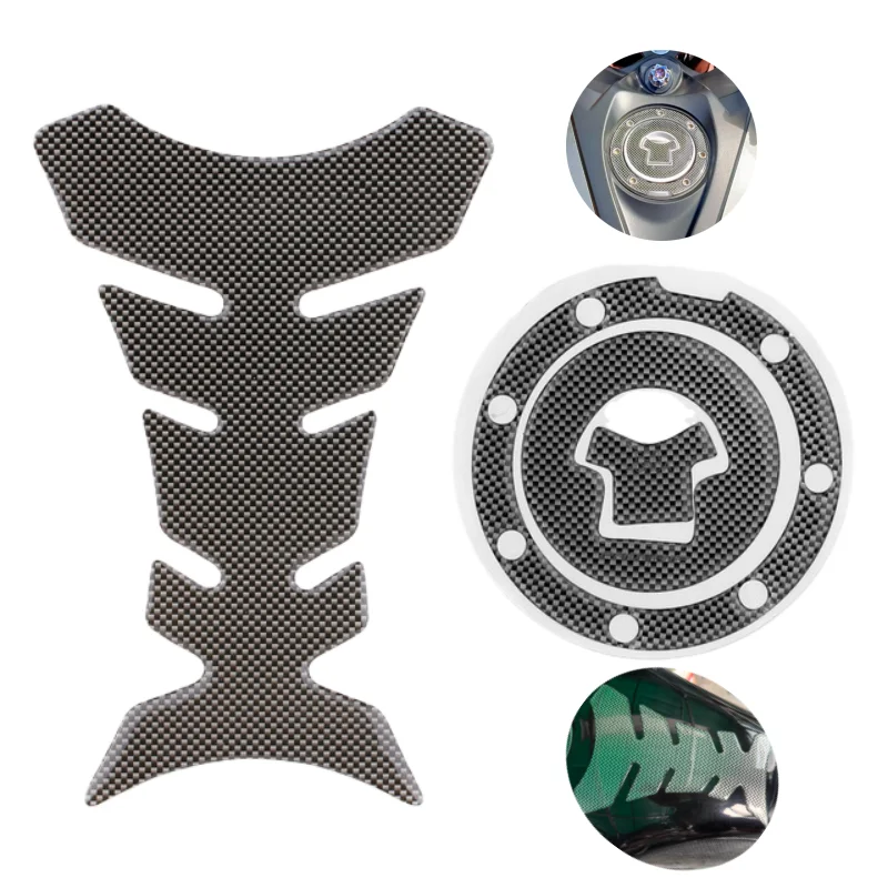 Universal Motorcycle 3D Carbon Fiber Gas Cap Cover, Protective Gel Pad Sticker for Scratch Resistance