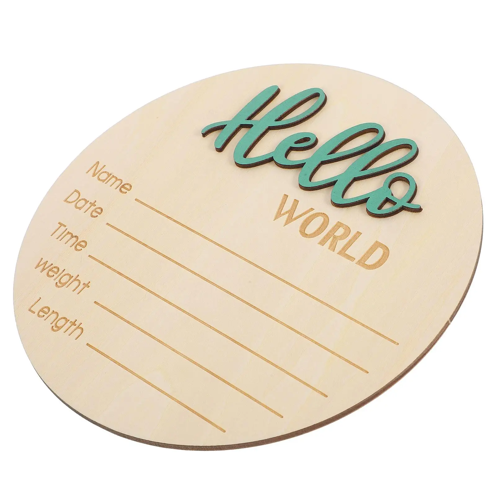 Wooden Circular Baby Announcement Sign Newborn Green Birth Round Nursery Decor Infant Name Weight Record Prop Baby