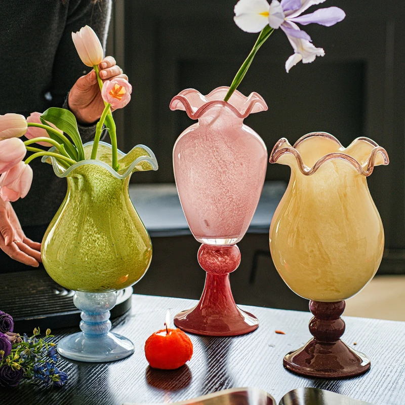 Retro Glass Vase for Fresh Flowers Hydroponic Plant Container for Living Room Table Entrance Hall Vintage Home Decor Centerpiece