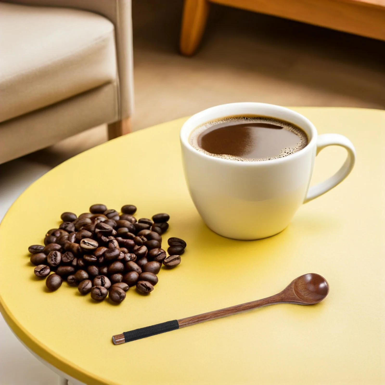 

6Pcs Wooden Long Handle Coffee Spoons Japanese Style Brown Wood Stirring Spoon for Tea Honey Mixing Dessert Serving Kitchen