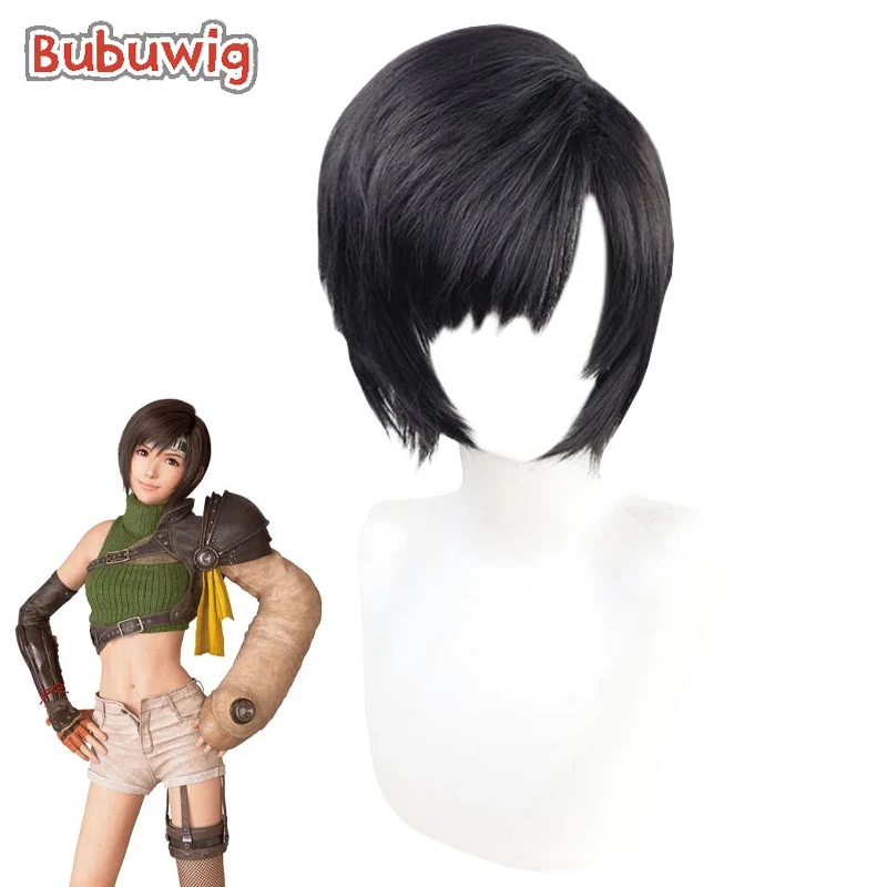 Bubuwig Synthetic Hair Yuffie Kisaragi Cosplay Wigs Final Fantasy VII Remake Yuffie Kisaragi 30cm Short Black Wig Heat Resistant