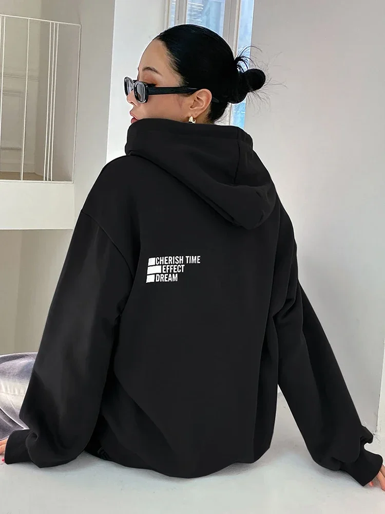 Casual Oversize Hoodie for Women Cherish Time Effect Dream Letter Printed Tops Comfortable Warm Sweatshirt Trend Female Clothes