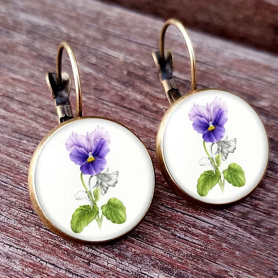 Boho Flower Drop Earrings For Women Cute Small Flower Stud Earrings For GIRL Party Birthday Glass Cabochon Earring Jewelry