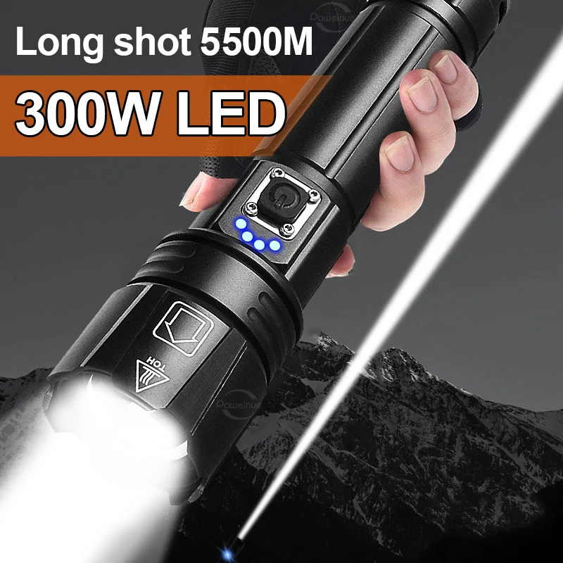 Mais poderosa lanterna led usb recarregável tocha luz de alta potência lanterna tática longo tiro lâmpada mão para acampamento