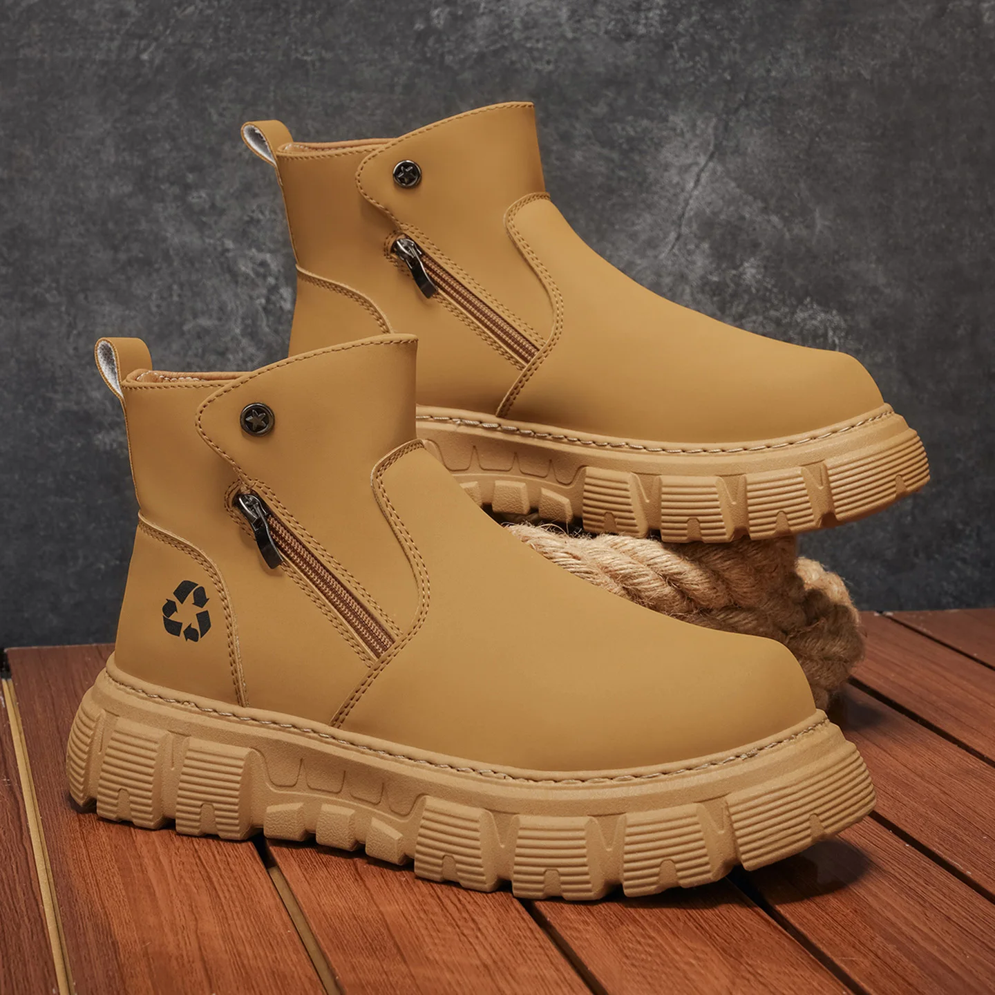 2026 Winter Mens Casual Shoes Solid Colour Comfortable Ankle Boots Outdoor Wear-resistant Anti Slip High Top Sports Man Footwear