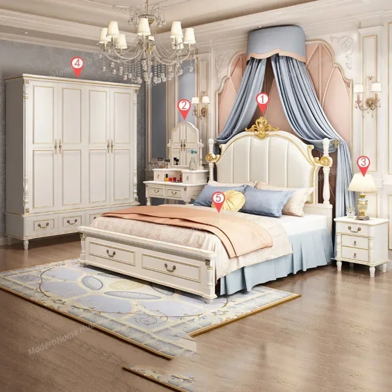 American Luxury Bedroom Sets Double European Wood Solid Bedroom Sets High Box Camas Moderrnas Inteligentes Home Furniture - view 5
