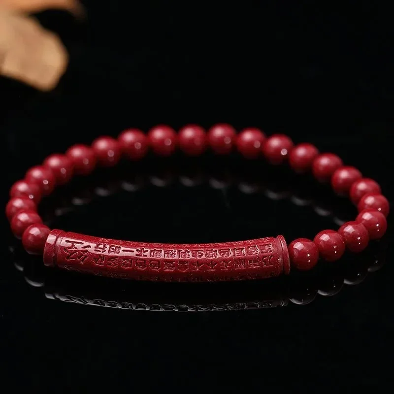 Red Cinnabar Heart Sutra 6mm Beads Bracelet Designer Gift Jewelry Luxury Energy Real Vintage Bangle Natural  Amulet Customized