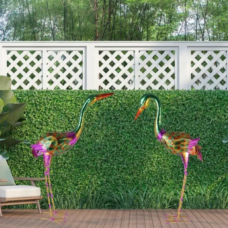   Vintage Iron Cranes Garden Statue Weather Resistant Outdoor Decoration Sculpture