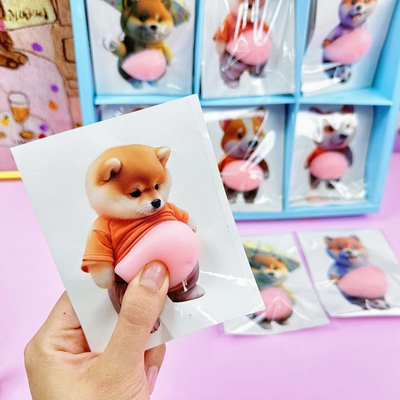Cute Chubby Dog Stress-Relief Stickers, Fun 3D Stickers, Big Belly Refrigerator Magnets, Silicone Squeeze Toys, Car Door Anti-Collision Stickers, Cute and Quirky Decorative Stickers