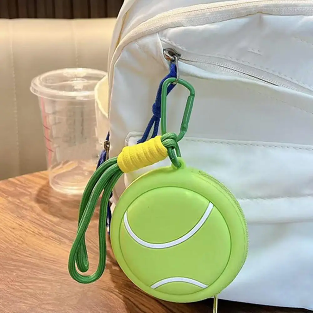 Keychain Pendant Wallet Sports Football Basketball Shape Waterproof Earphone Holder Round  Coin Purse Storage Bag