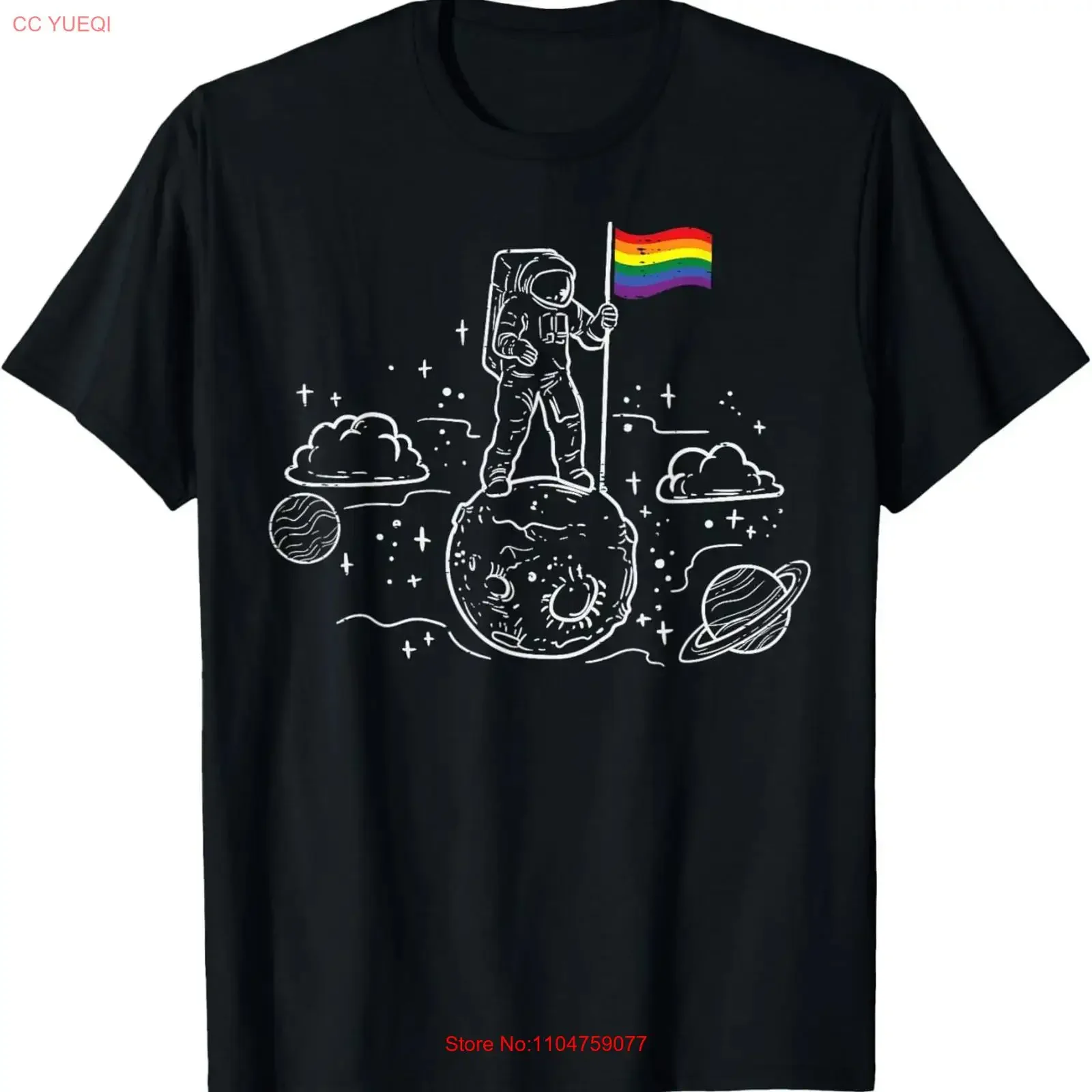 Astronaut Moon Rainbow Flag Space LGBTQ Gay Pride Ally T Shirt vintage Washed Casual Breathable Slightly fashion Soft
