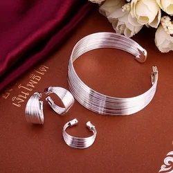 925 Sterling silver high-quality for women lady chain open cute bangle bracelet earrings ring fashion jewelry Sets