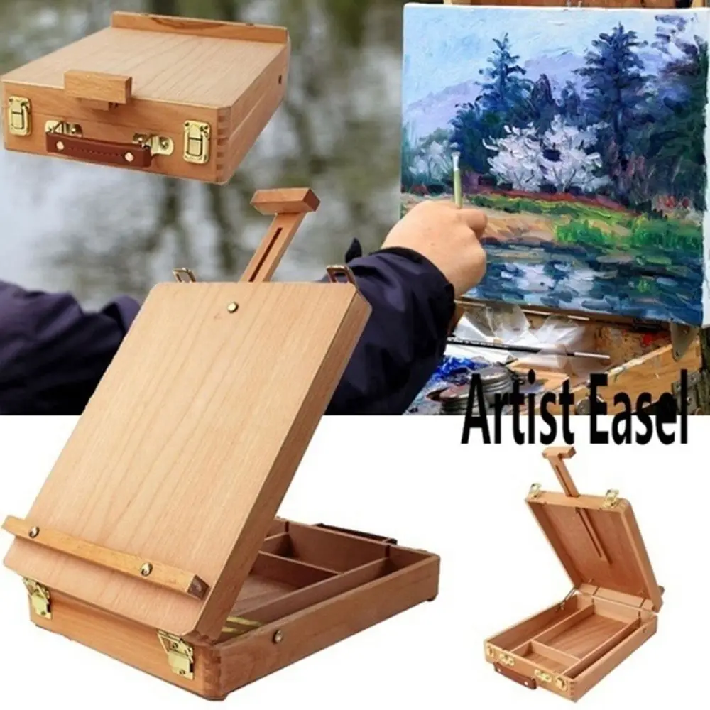 Beech Children Desktop Drawing Supplies Table Painting Supplies Sketch Box Oil Paint Easel