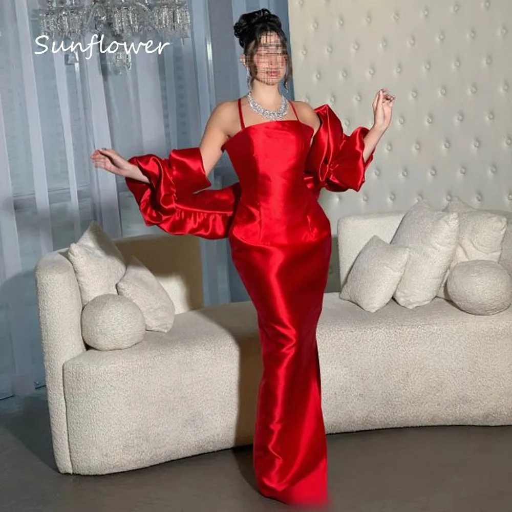 

Sunflower Simple Red Halter Satin Mermaid Prom dress 2024 Slim Backless Floor-Length Formal Evening Dress