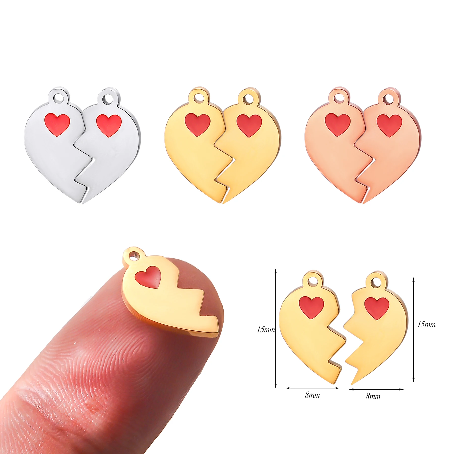 10Pairs Stainless Steel Heart Splicing Puzzle Pendant Enamel Love for DIY Making Necklace Bracelet Jewelry Wholesale