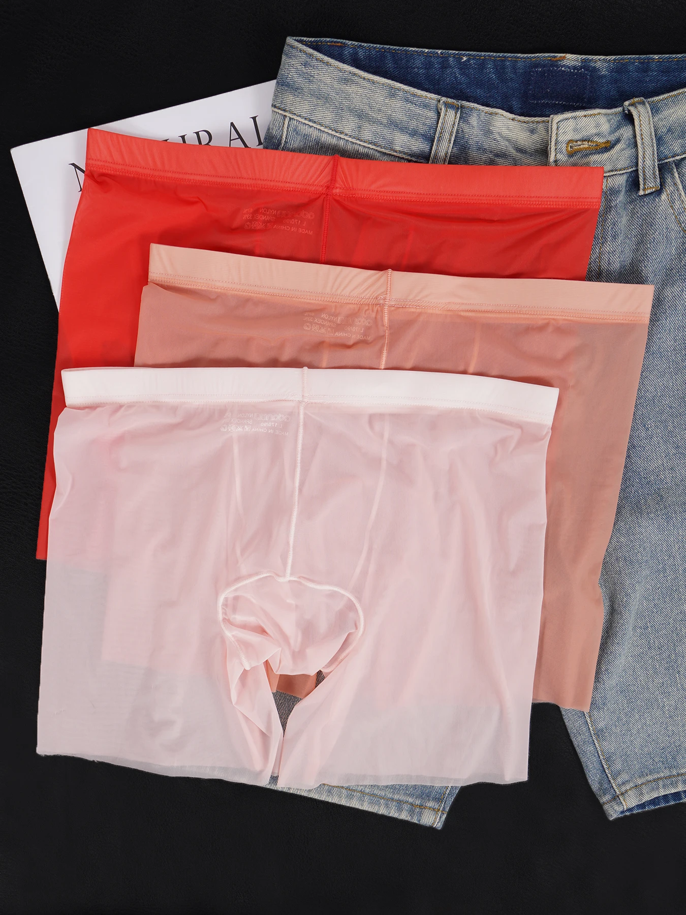 3 PCS Men's Ice Silk Long Tight Mesh Sheer Boxers, Ultra-Thin Cooling Elastic Waistband Sexy Hot Sale Underwear Spring Summer