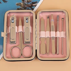 8pcs 매니큐어 세트 스테인레스 스틸 전문 페디큐어 키트 네일 가위 손질 키트 블랙 가죽 여행 케이스