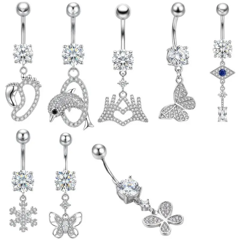 Mixed-Style Navel Piercing For Women Sexy Body Belly Piercings Rhinestone Butterfly Curved Belly Button Rings