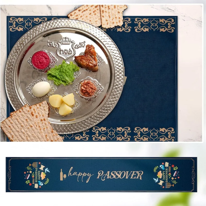 Happy Passover Table Runner & Placemats, Holiday Party Home Kitchen Dining Table Decor, for Party Kitchen Restaurant Decoration,