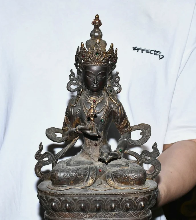12'' Old Tibet Pure Bronze Sit Vajradhara Vajrabhairava Goddess Buddha Statue