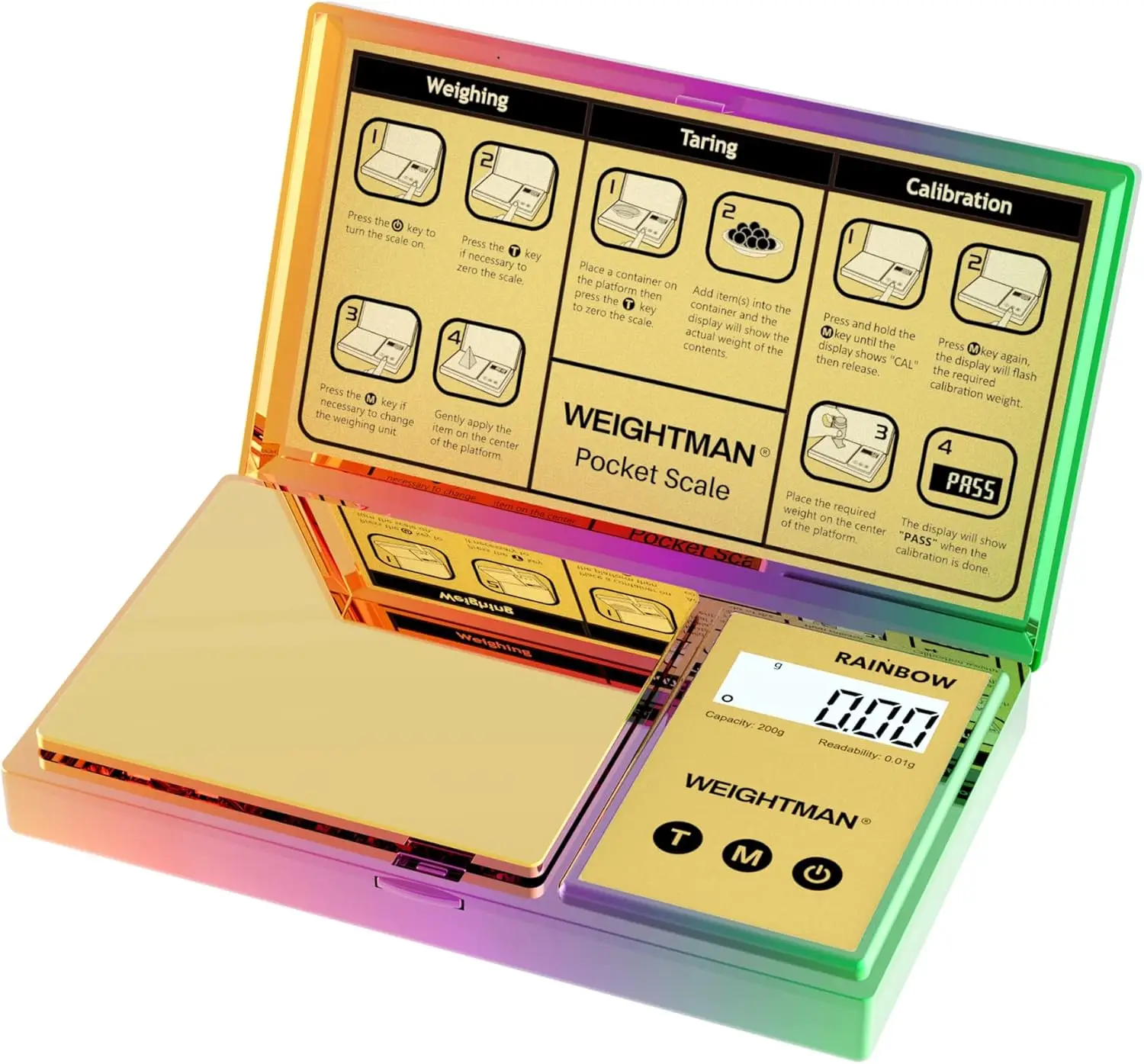 

Shiny Digital Gram Scale 200g x 0.01, Chrome Rainbow Mini Food Jewelry Scale, Backlit LCD Pocket Travel Scale