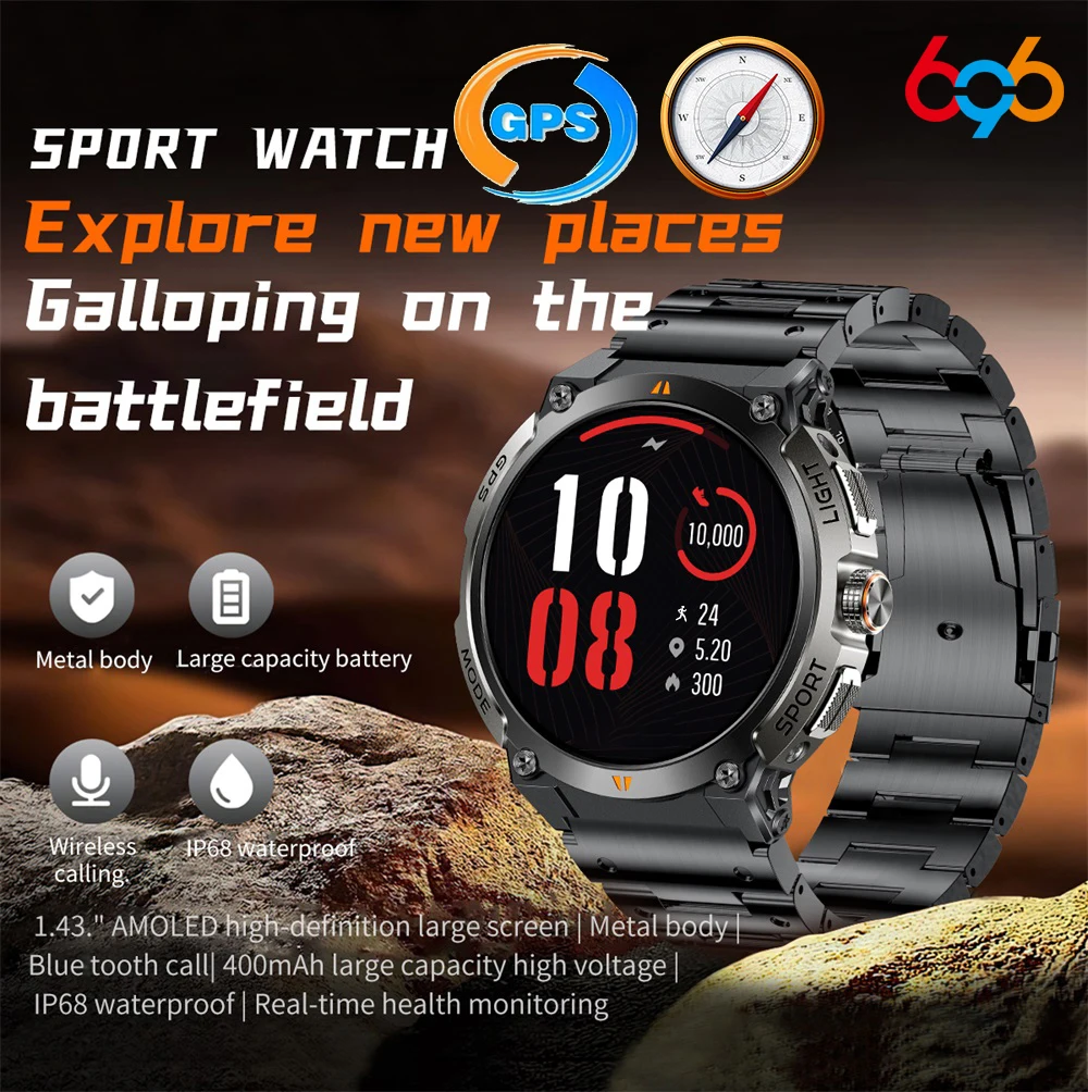 

Часы 2025, AMOLED-экран, спортивные часы с GPS-компасом, умные часы, синий зуб, звонок, пульс, сон, водонепроницаемые музыкальные умные часы