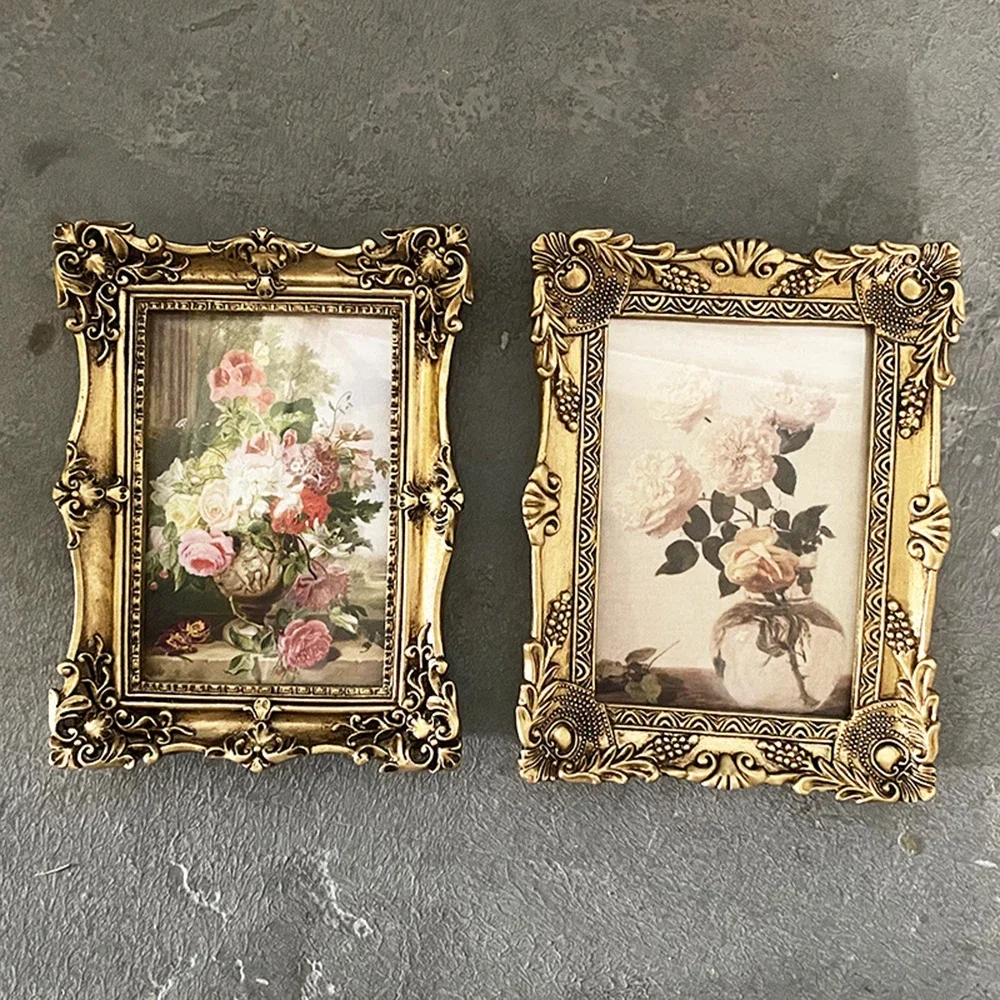 Antique Gold Photo Frame,6 Inch Resin, Picture Holder, Vintage Carved Ornate, Wedding, Office, Living Room Decor, Table Ornament