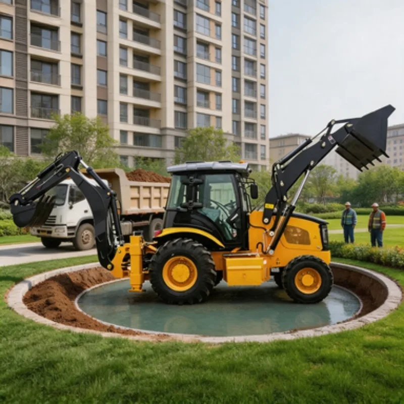 8.6 Ton Backhoe Loader 4WD Digger Tractor Machine with Front Bucket Rear Digger for Infrastructure Project Site Work
