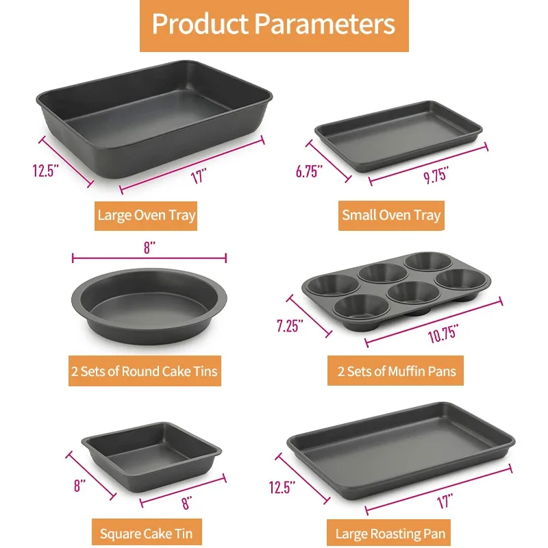 8-Piece steel non-stick baking pan Deep  Various  Bread  Baking Set