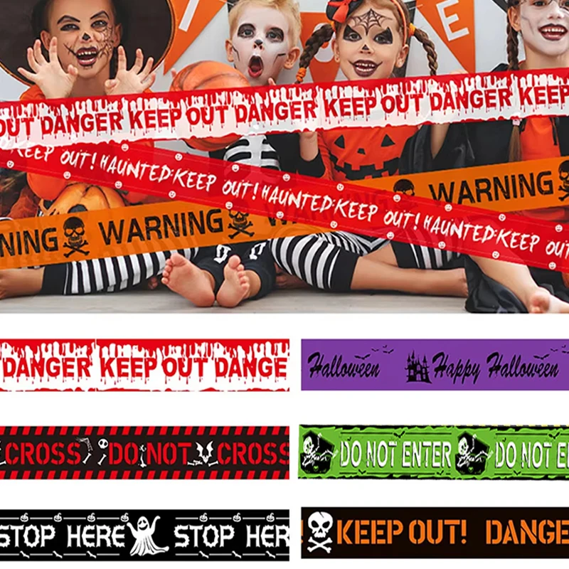 

D2 Halloween Decoration Tape Warning Line Warning Tape Signs Window Wall Danger Decoration Horror Party Haunted House Decoration