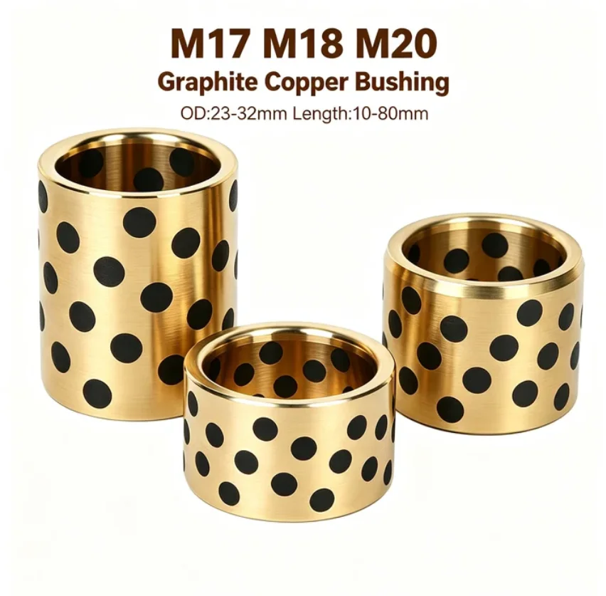 Graphite Embedded Copper Bushing M17 M18 M20 Self Lubricating Oil-Free Wear Resistant Composite Sleeve OD23-32mm Length 10-80mm