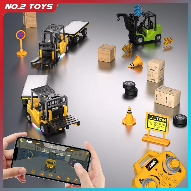 

1/64 2.4G RC Pallet Trucks Alloy Forklift with Lights Sounds Mini Remote Controlled Trailer Car Small Engineering Vehicle Toys