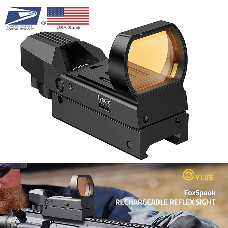 

CVLIFE FoxSpook Rifle Scope Red Dot Sight 1x22x33mm Optics Reflex Sighting Paintball Sights Rechargeable for Picatinny Rail