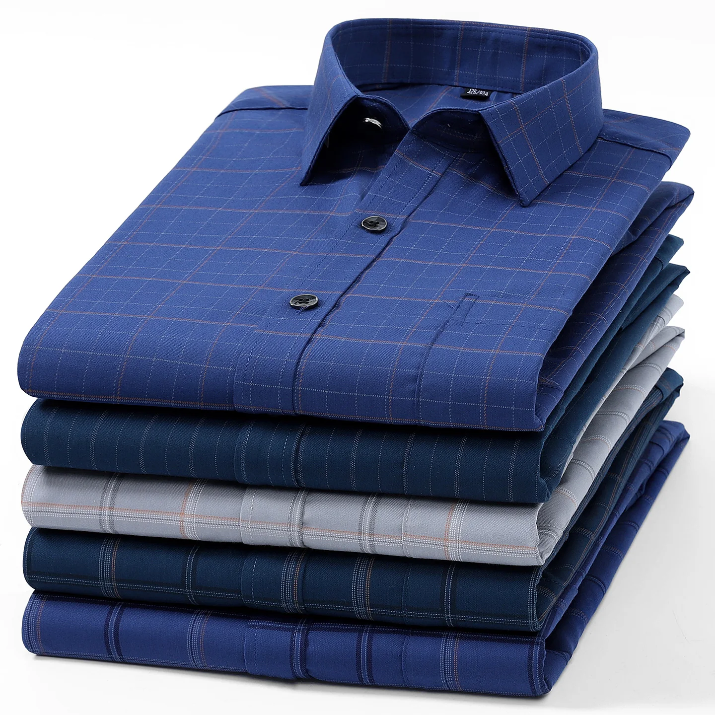 Plus size 7xl elastic long sleeve shirts for men slim fit formal plain shirt casual single pocket plaid tops work office clothes