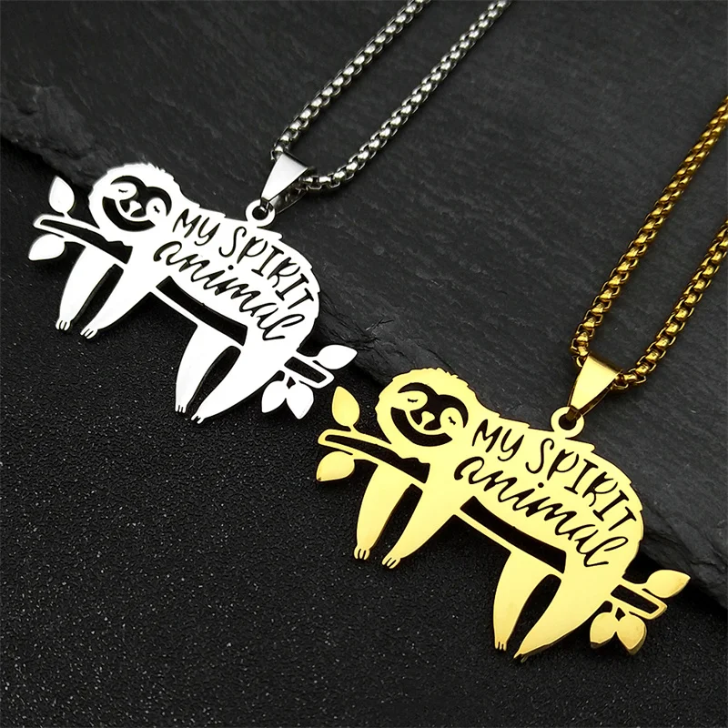 My Spirit Animal Sloth Pendant Necklace for Women Men Stainless Steel Gold Color Hollow Necklaces Fashion Jewelry Party Gifts