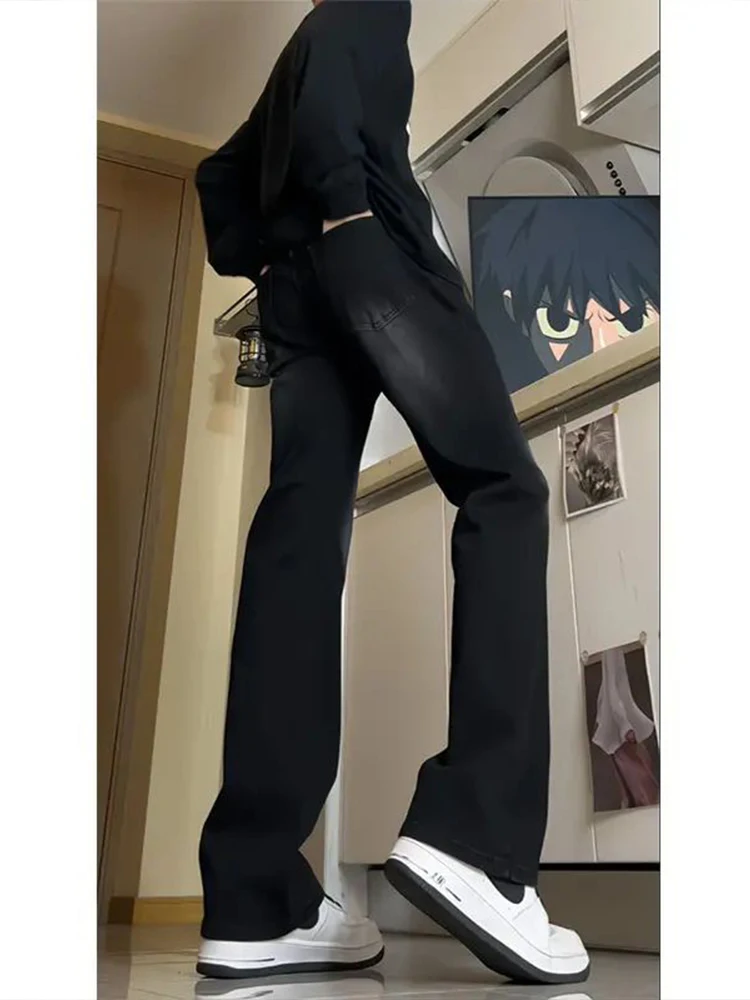 

American Sle New Tang Men's Jeans Fce Lined Flared Straight Leg aduated Bla High Street Vibe Autumn Winter Jeans