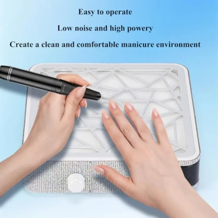 Collettore di polveri per unghie con aspiratore a ventola per unghie acriliche Uso in salone Design a diamante bianco Estrazione efficiente della polvere