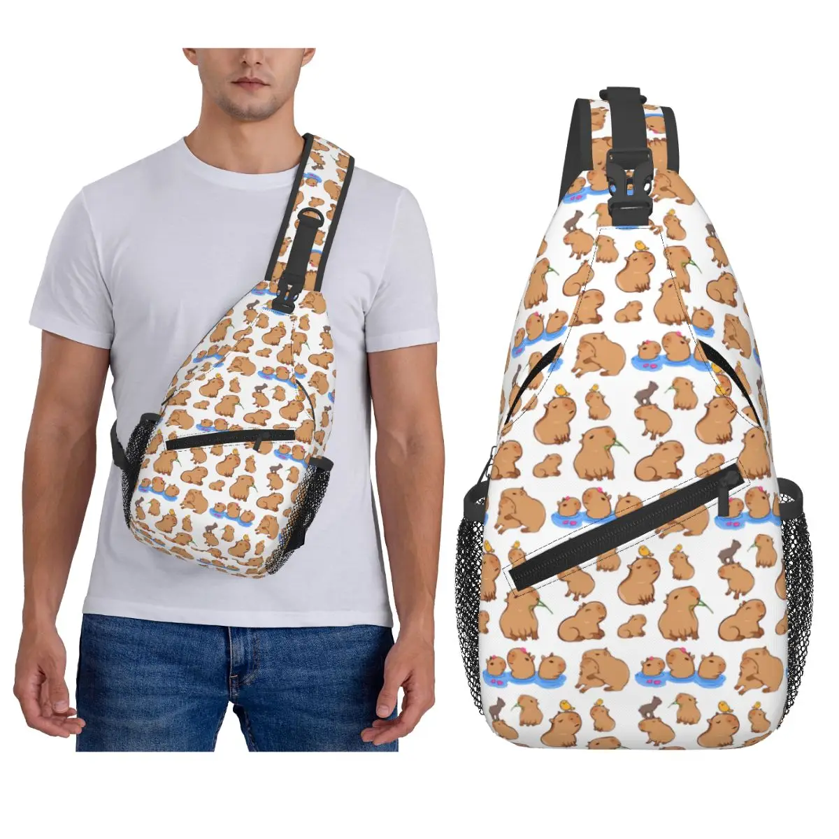 Capybara Pattern Chest Bag Men Sling Crossbody Backpack Chest Bag Travel Hiking Daypack Shoulder Bag