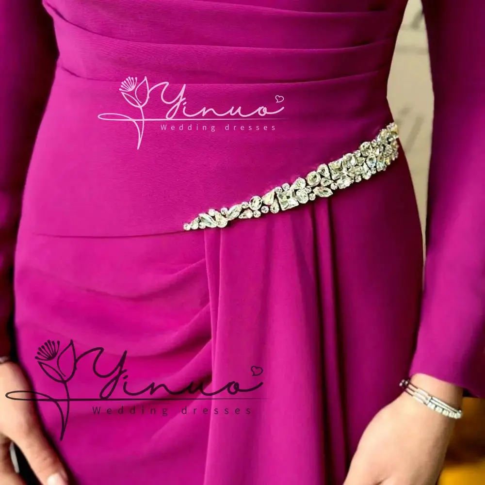 ที่กําหนดเอง Rose Red Glitter หนึ่งไหล่ robes de soirée ชุดราตรีแขนยาวสี่ทิศทางชุดแต่งงานยืด