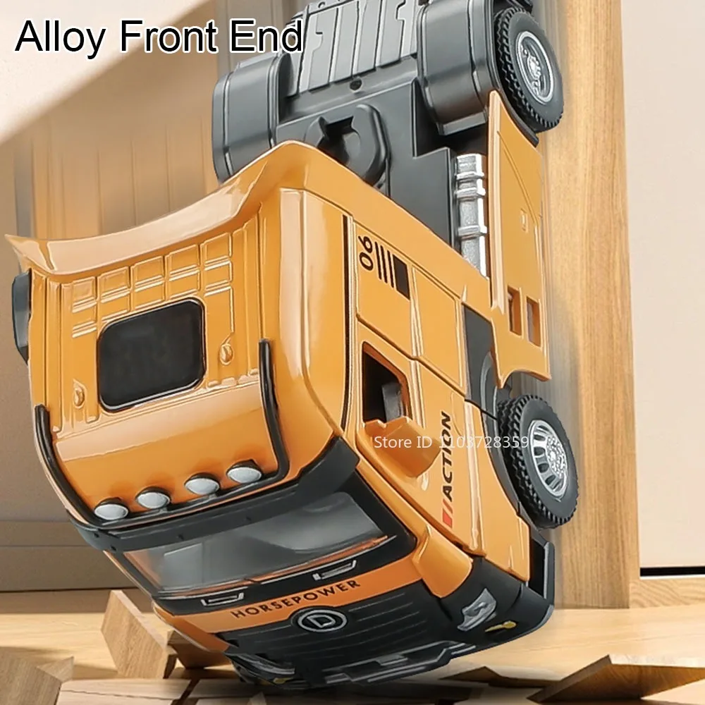 Vehículo de transporte de dos pisos 1:32, modelo de juguete, coche plano fundido a presión de aleación, puertas con luz y sonido, coches de ingeniería abiertos, regalos