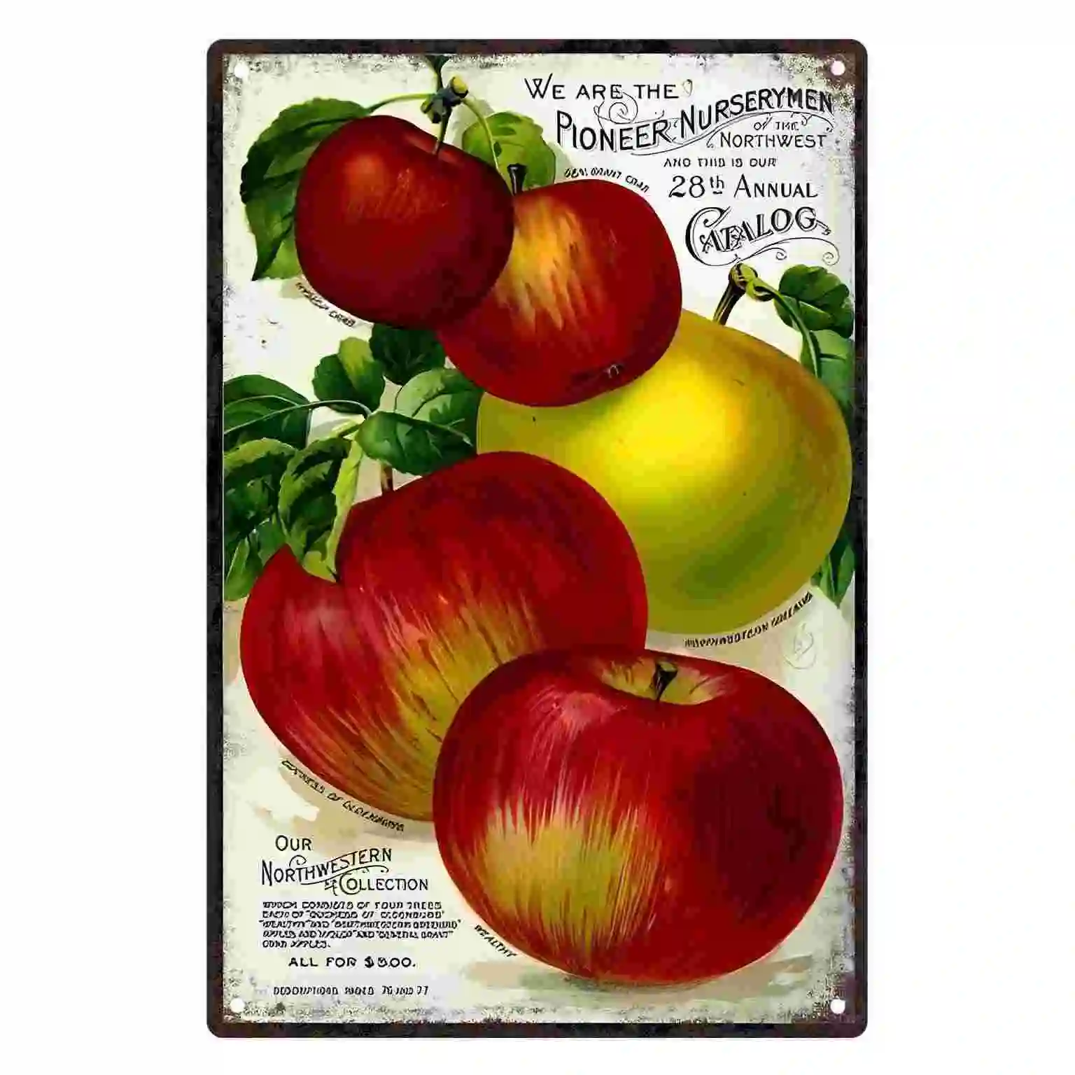 2D FLAT 1pc Vintage Apple Nursery Catalog Metal Wall Sign Decoration for Home Cafe Garage Bedroom Porch And Garden