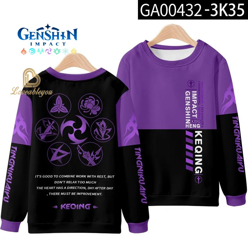 Genshin Impact 3D Printed Men\'s Clothing Long Sleeve Tops Children Fashion Cartoon Sweatshirts for Men Streetwear Kids Coat