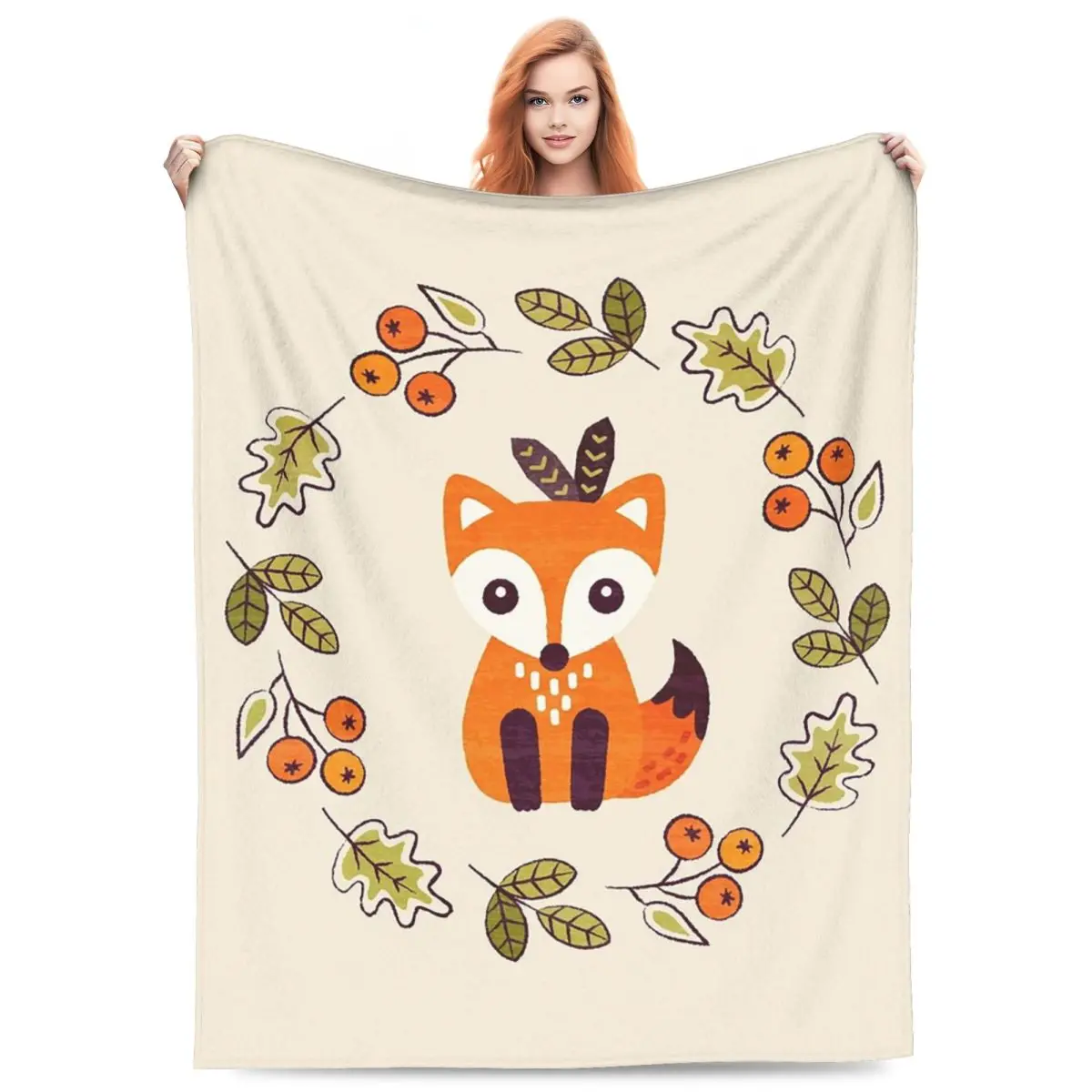 Little Fox With Autumn Berries Blankets Flannel Sofa Throw Blanket Warm for Home Bedroom Office Throws Bedspread Quilt