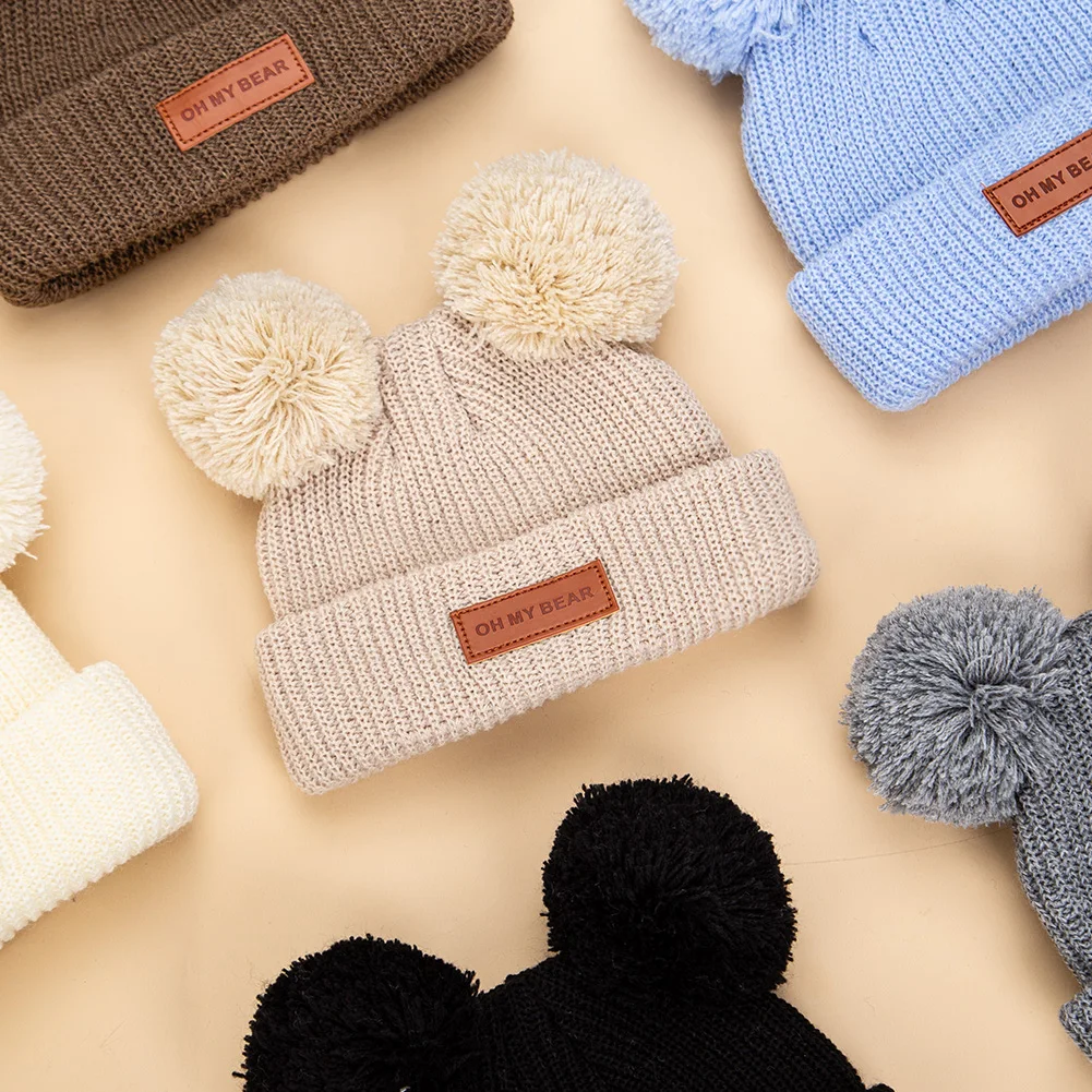 بوم بوم الطفل بيني 0-3T الصلبة محبوك لطيف الوليد بنين بنات عمامة القبعات الجلدية عصا الأغطية الرضع الخريف الشتاء أغطية الرأس #6