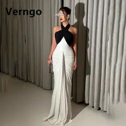 Verngo Contrast Color Evening Dress For Women Long Mermaid Party Gowns Criss Cross Sleeveless Prom Dress Pleat Formal Gowns