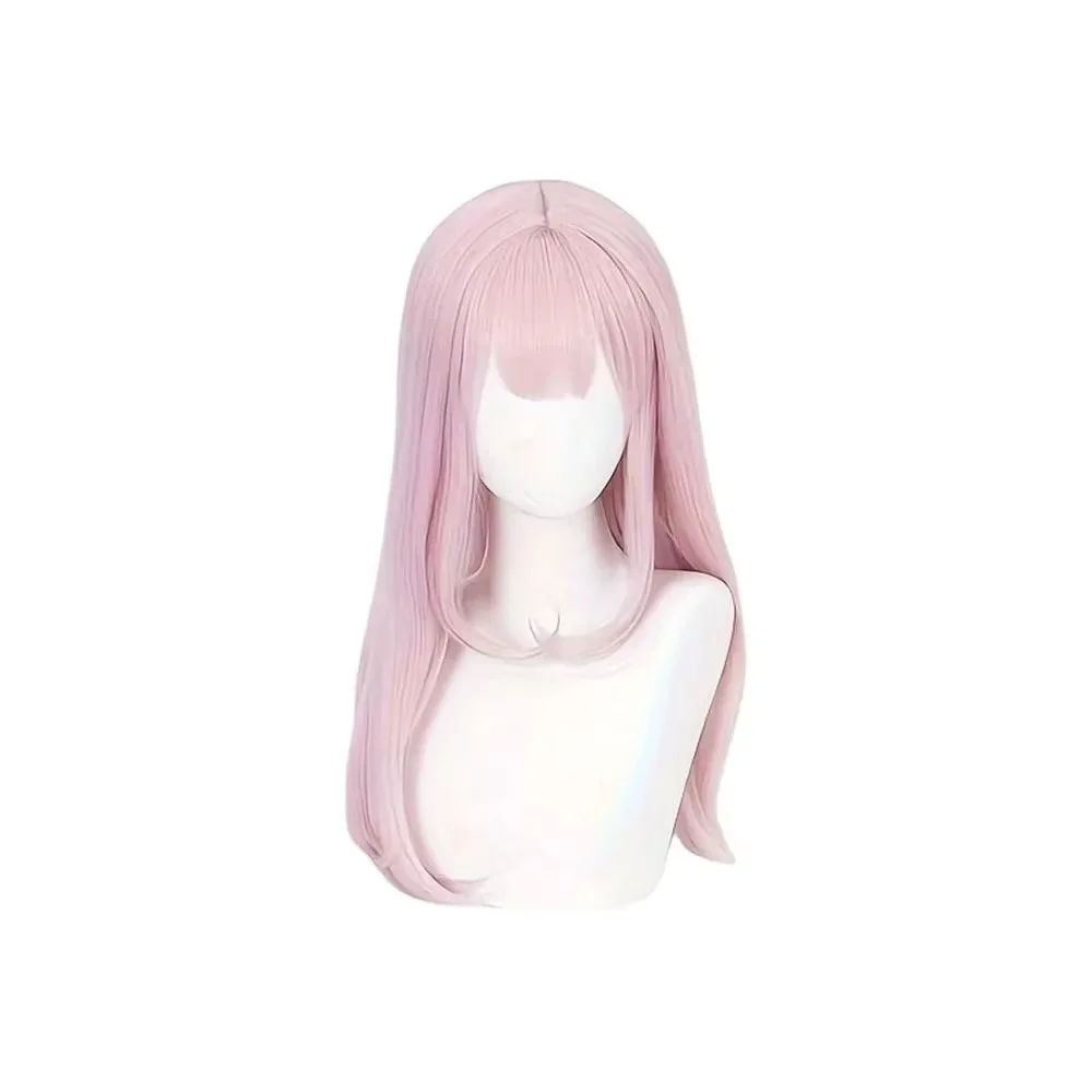 Light Pink Long Straight Wig With Hime Cut Cosplay Wigs For Women Anime Costume Party Synthetic Hairpiece Heat Resistant Cap