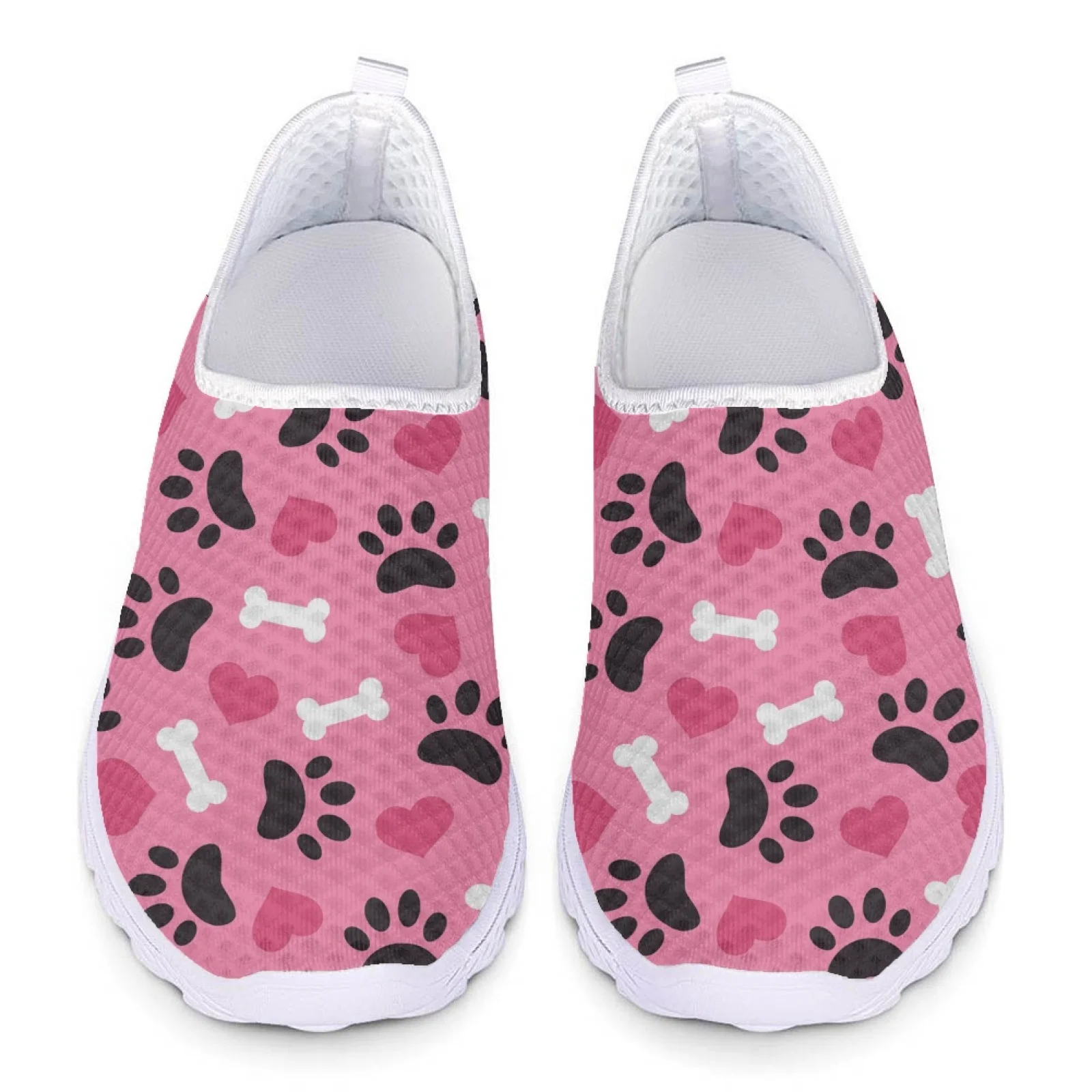 INSTANTARTS Pink Dog Paw Love Print Loafers Woman Summer Air Mesh Flats Girl Lightweight Breathable Slip On Sneakers Women